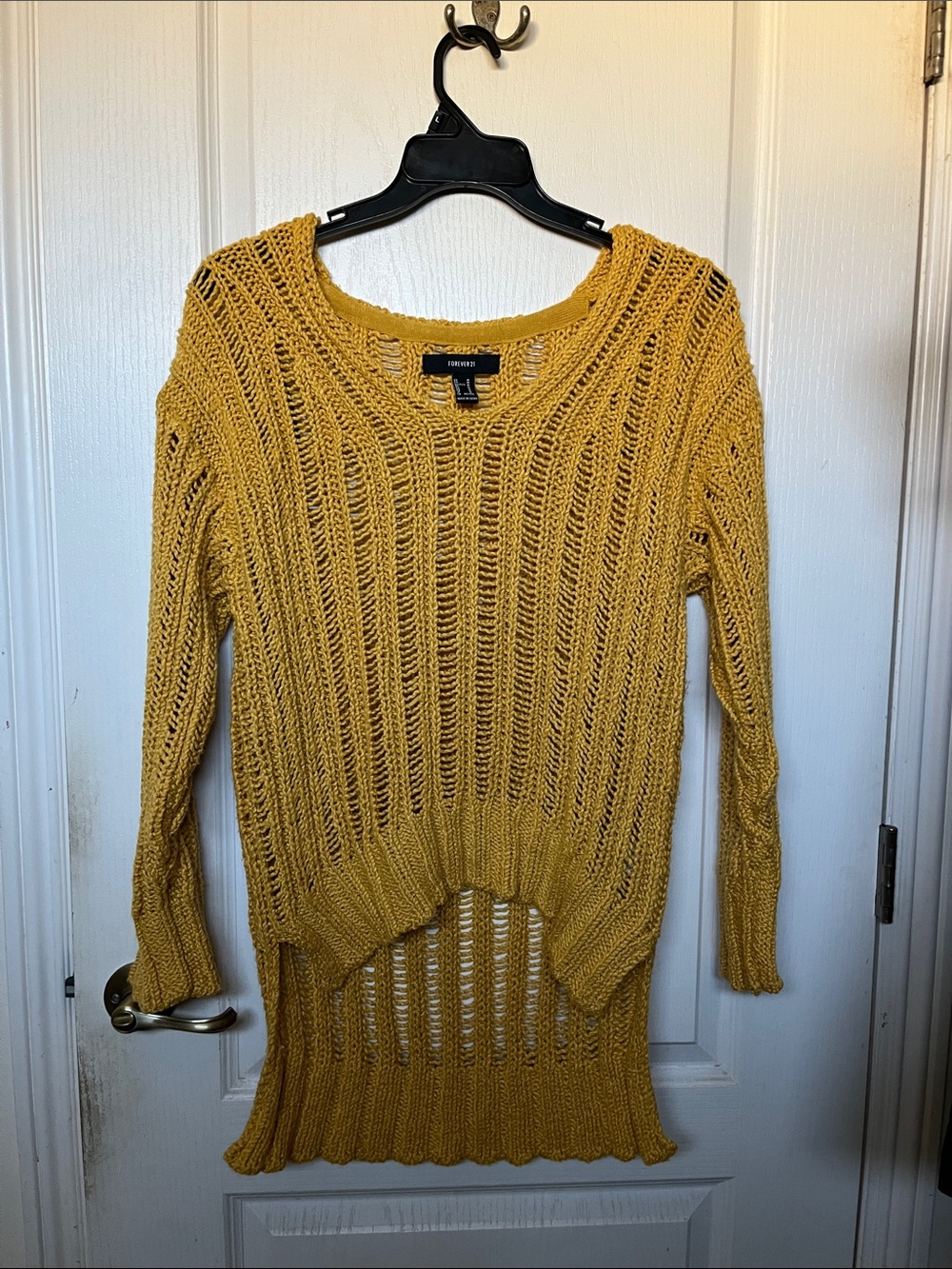 Forever 21 Mustard Open-Knit High-Low Scoop Sweater